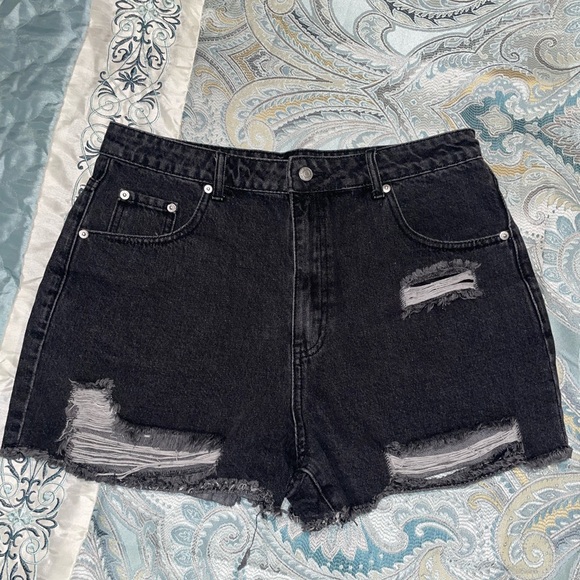White Fox Boutique Pants - White Fox Boutique Black Distressed High-Rise Denim Shorts